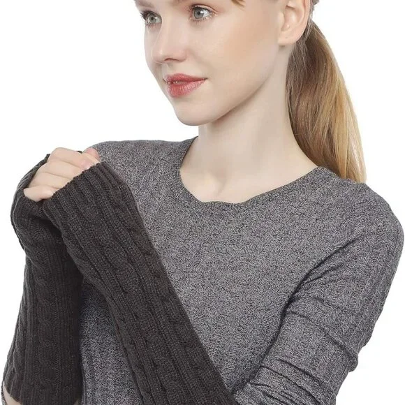 Flammi Women's Knit Arm Warmers Fingerless Gloves Thumb Hole Gloves Mittens for - Picture 4 of 8